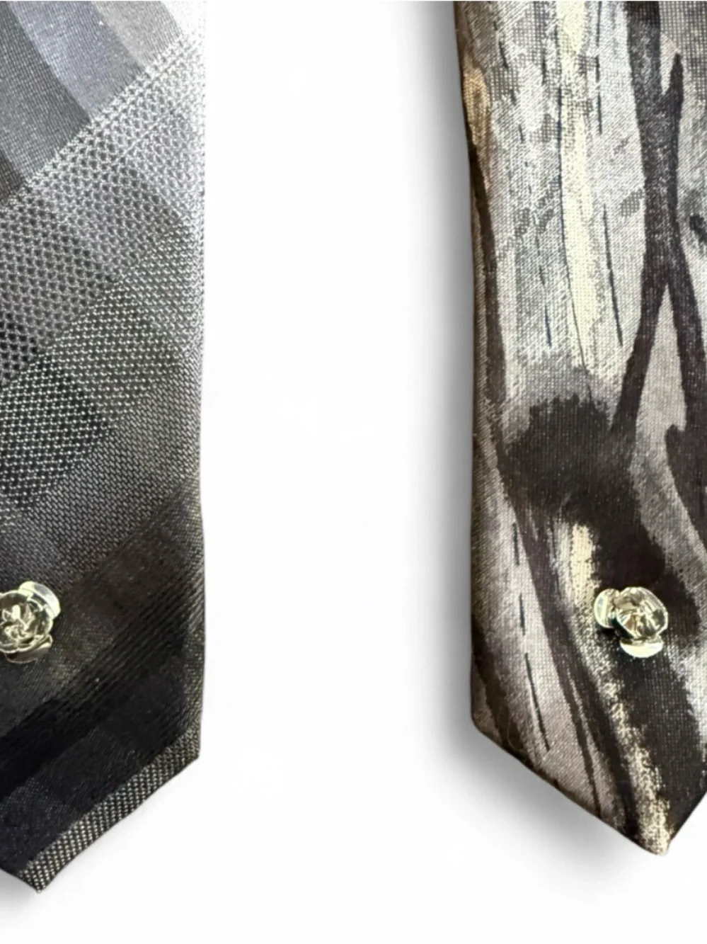 OOAK Upcycled Necktie Belt Black Gray, Vintage Sarah Coventry, w/Hidden Pocket